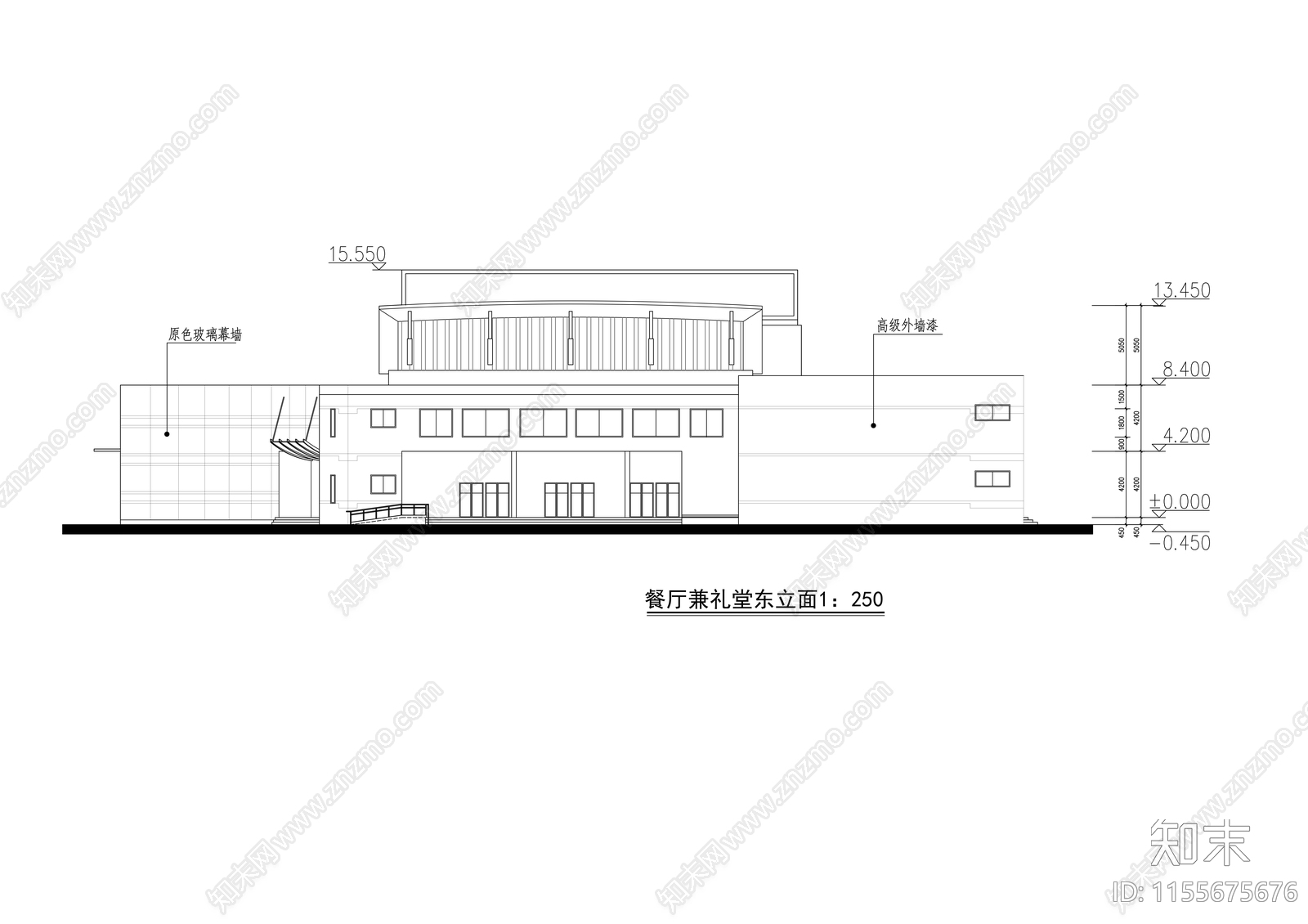 中学食堂建筑cad施工图下载【ID:1155675676】