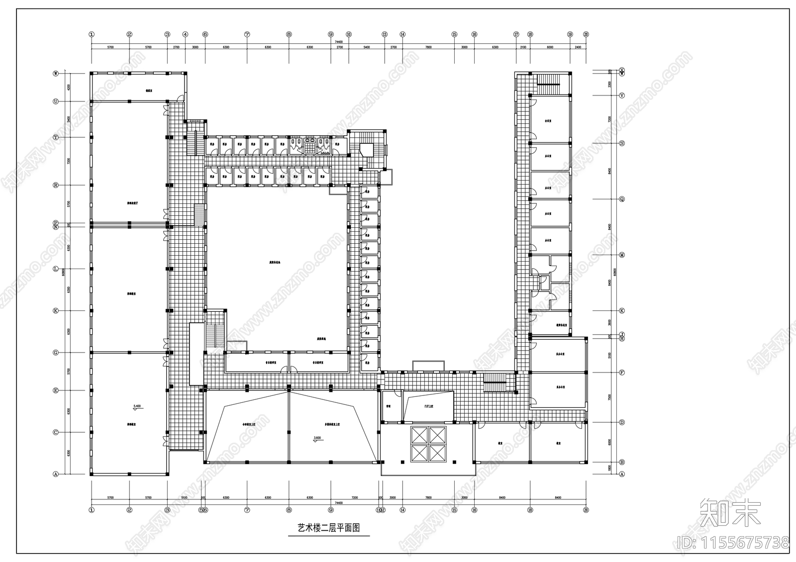 艺术楼建筑cad施工图下载【ID:1155675738】