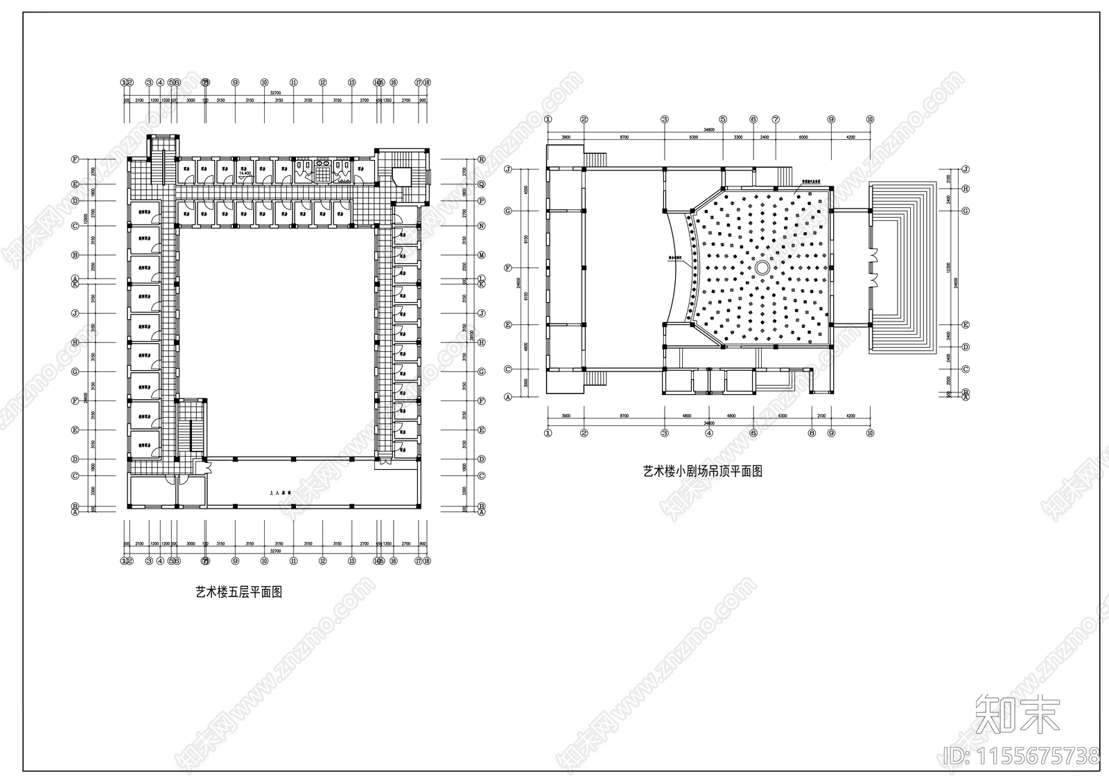 艺术楼建筑cad施工图下载【ID:1155675738】