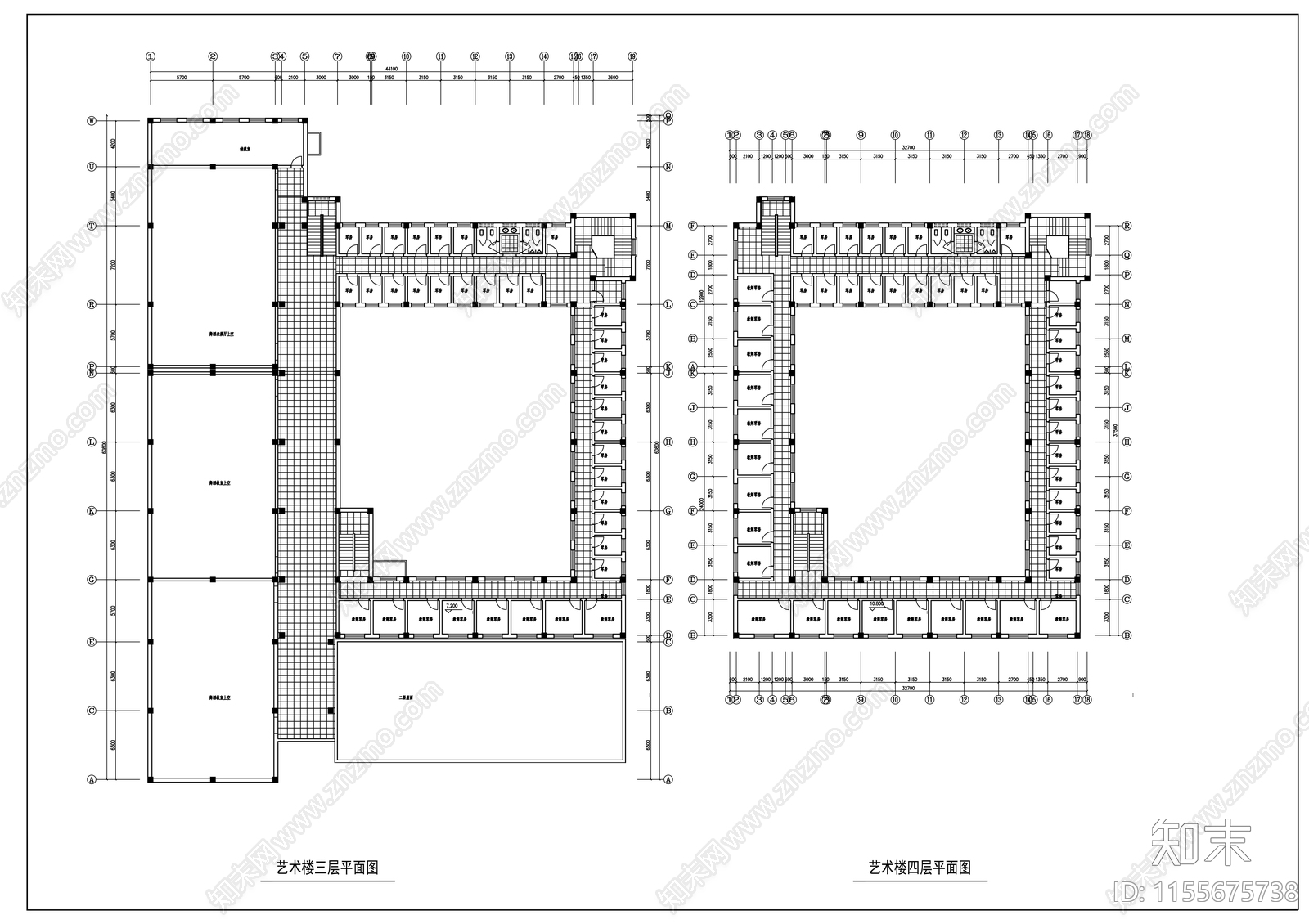 艺术楼建筑cad施工图下载【ID:1155675738】