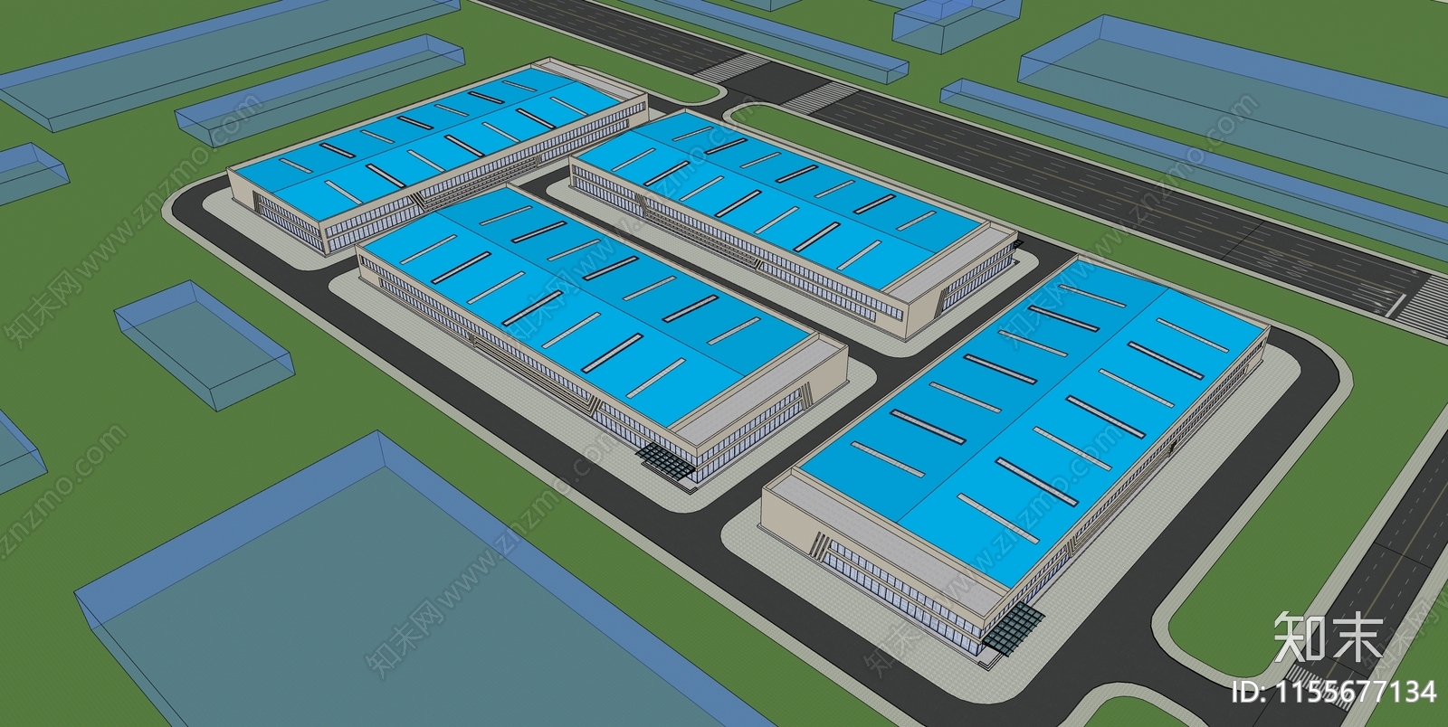 现代工业厂房园区SU模型下载【ID:1155677134】