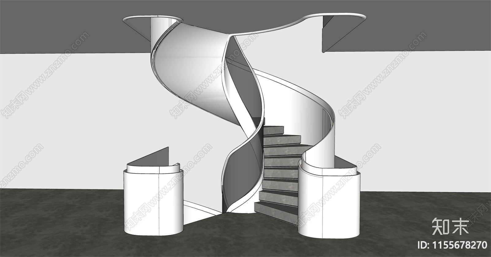 现代楼梯间SU模型下载【ID:1155678270】