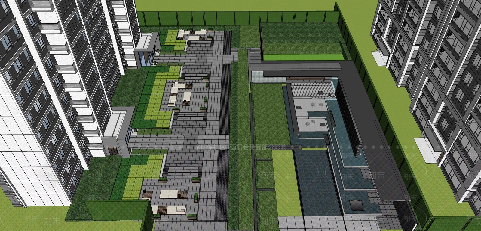 现代小区住宅景观SU模型下载【ID:1155683936】