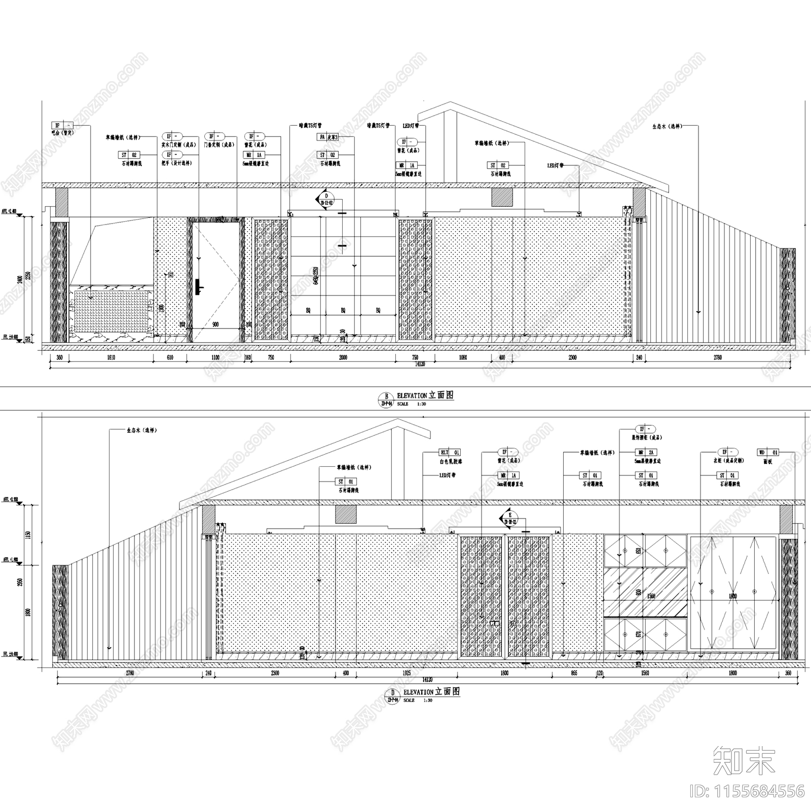 新中式中式二层会所室内工装cad施工图下载【ID:1155684556】