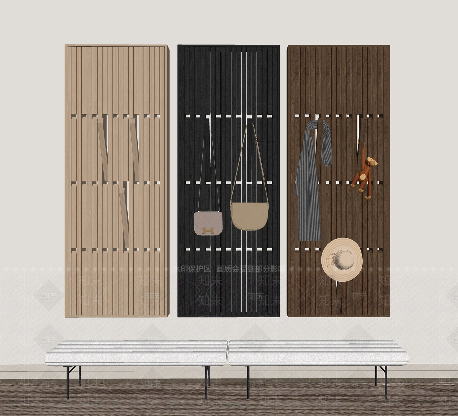 现代钢琴键挂衣板SU模型下载【ID:1155689613】