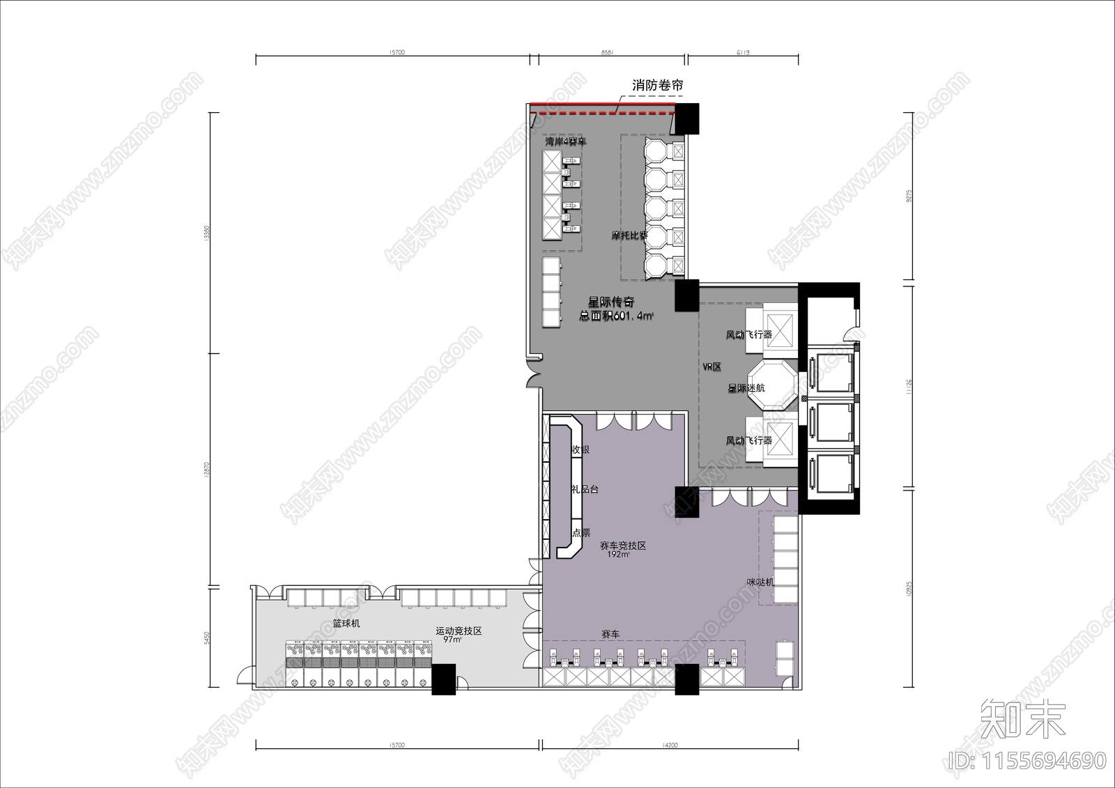 700㎡电玩城平面布置图施工图下载【ID:1155694690】