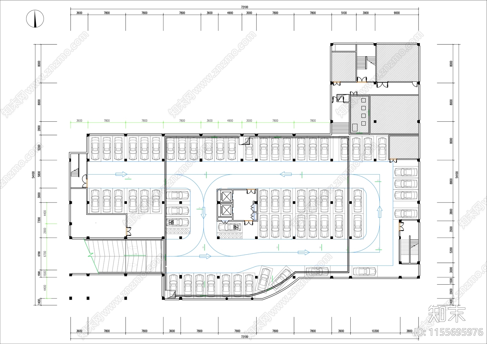 2000㎡地下停车场平面布置图cad施工图下载【ID:1155695976】