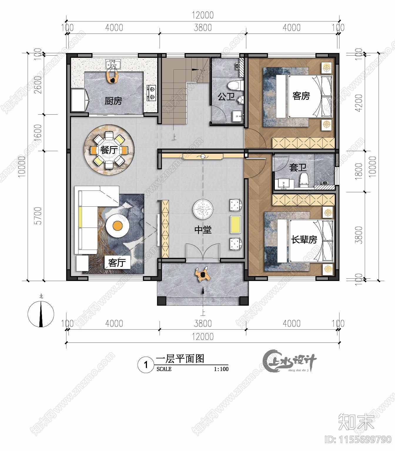 120平米农村自建房室内平面图施工图下载【ID:1155699790】