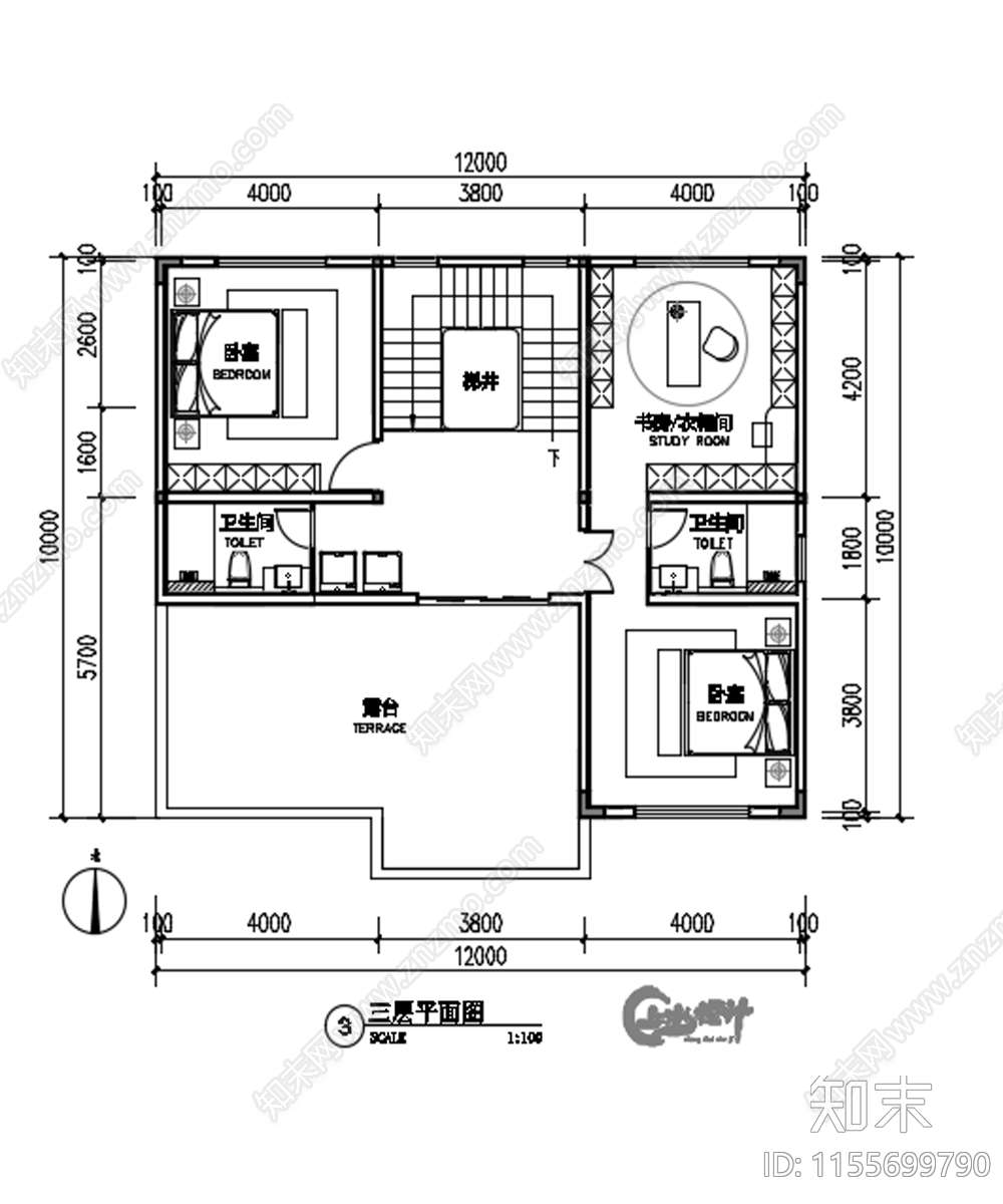 120平米农村自建房室内平面图施工图下载【ID:1155699790】