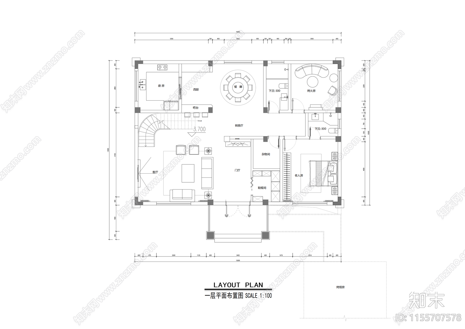 别墅建筑cad施工图下载【ID:1155707578】