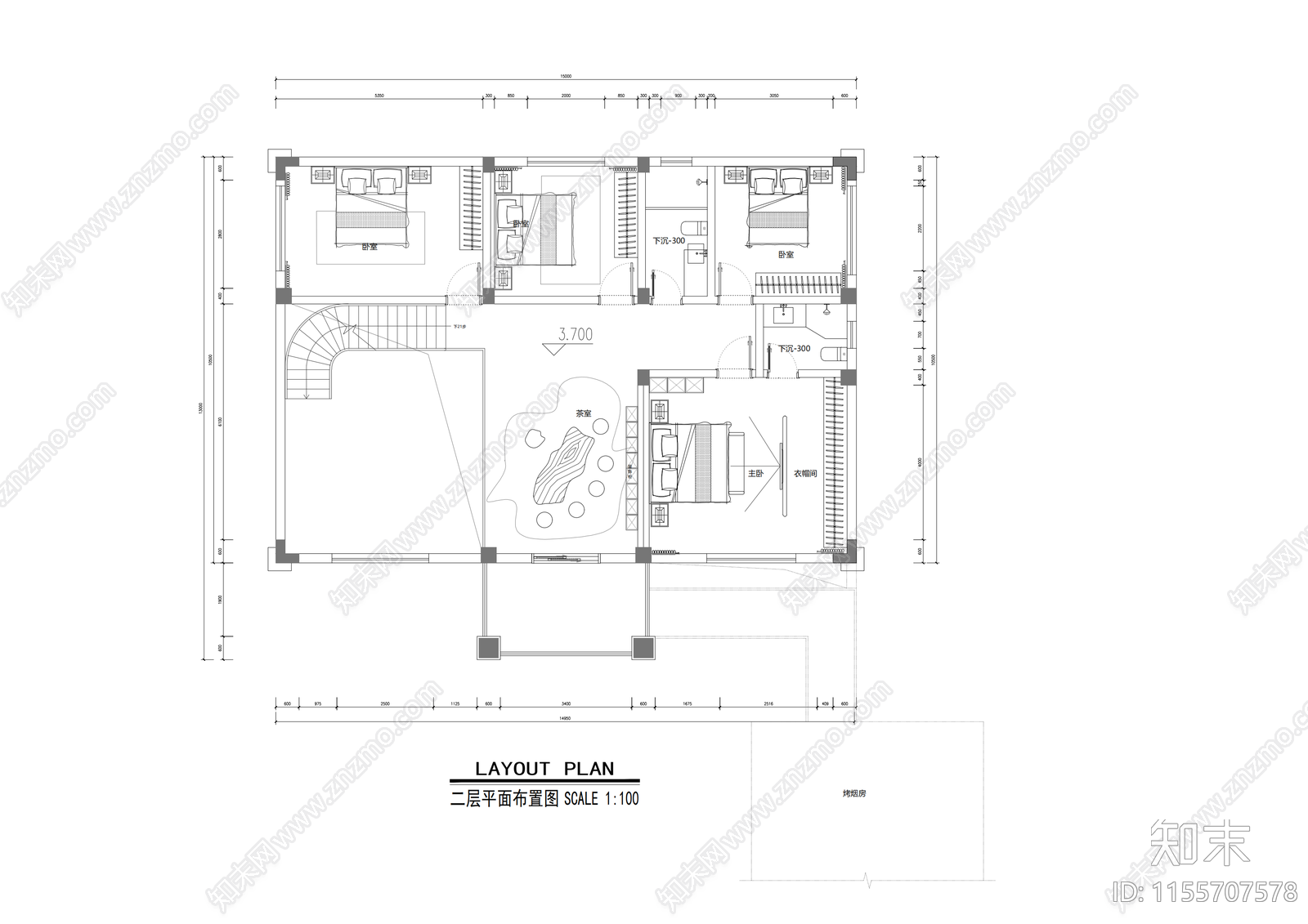 别墅建筑cad施工图下载【ID:1155707578】