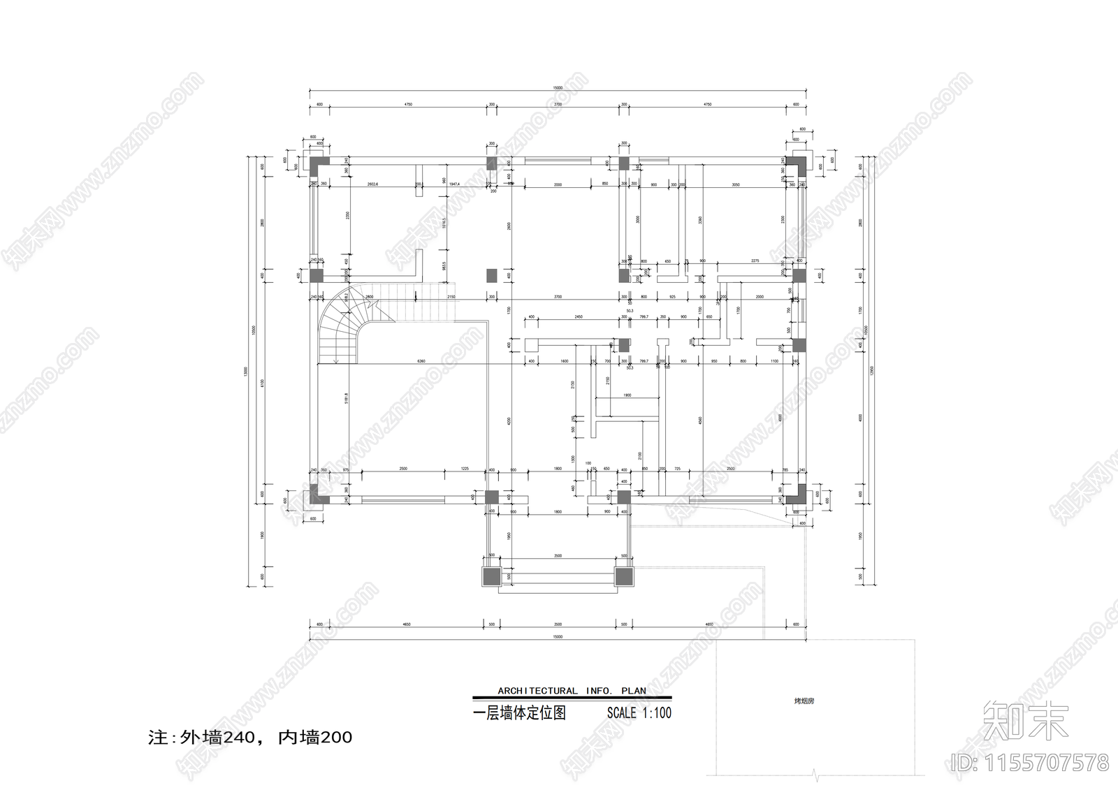 别墅建筑cad施工图下载【ID:1155707578】