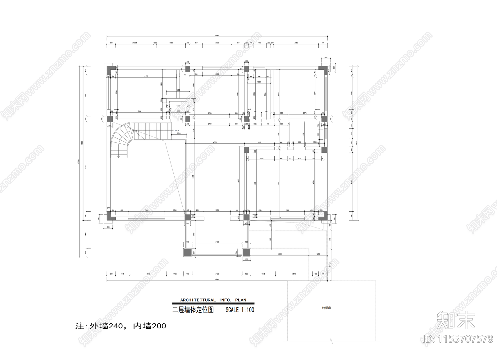 别墅建筑cad施工图下载【ID:1155707578】