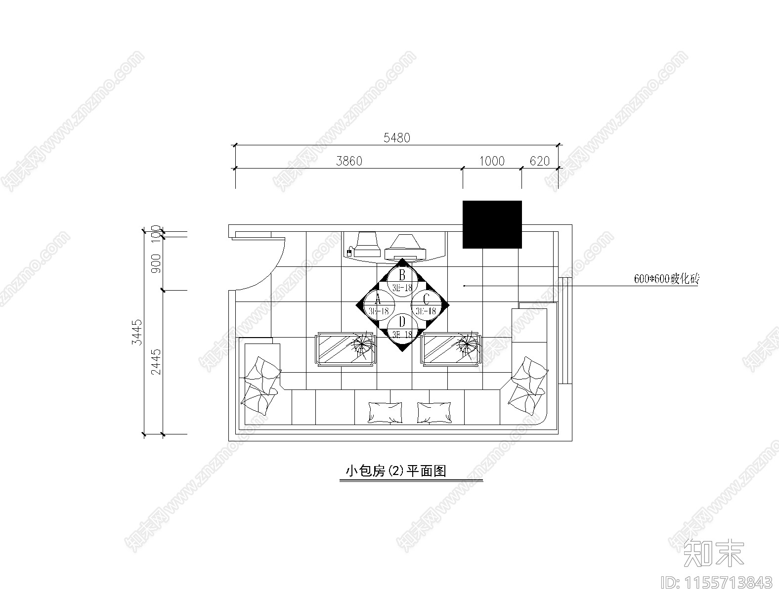 KTV小包间详图cad施工图下载【ID:1155713843】