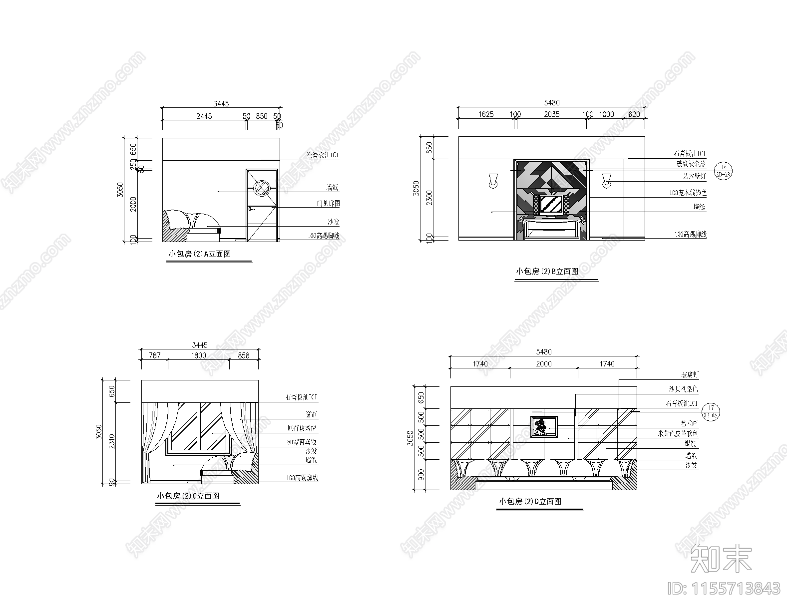 KTV小包间详图cad施工图下载【ID:1155713843】