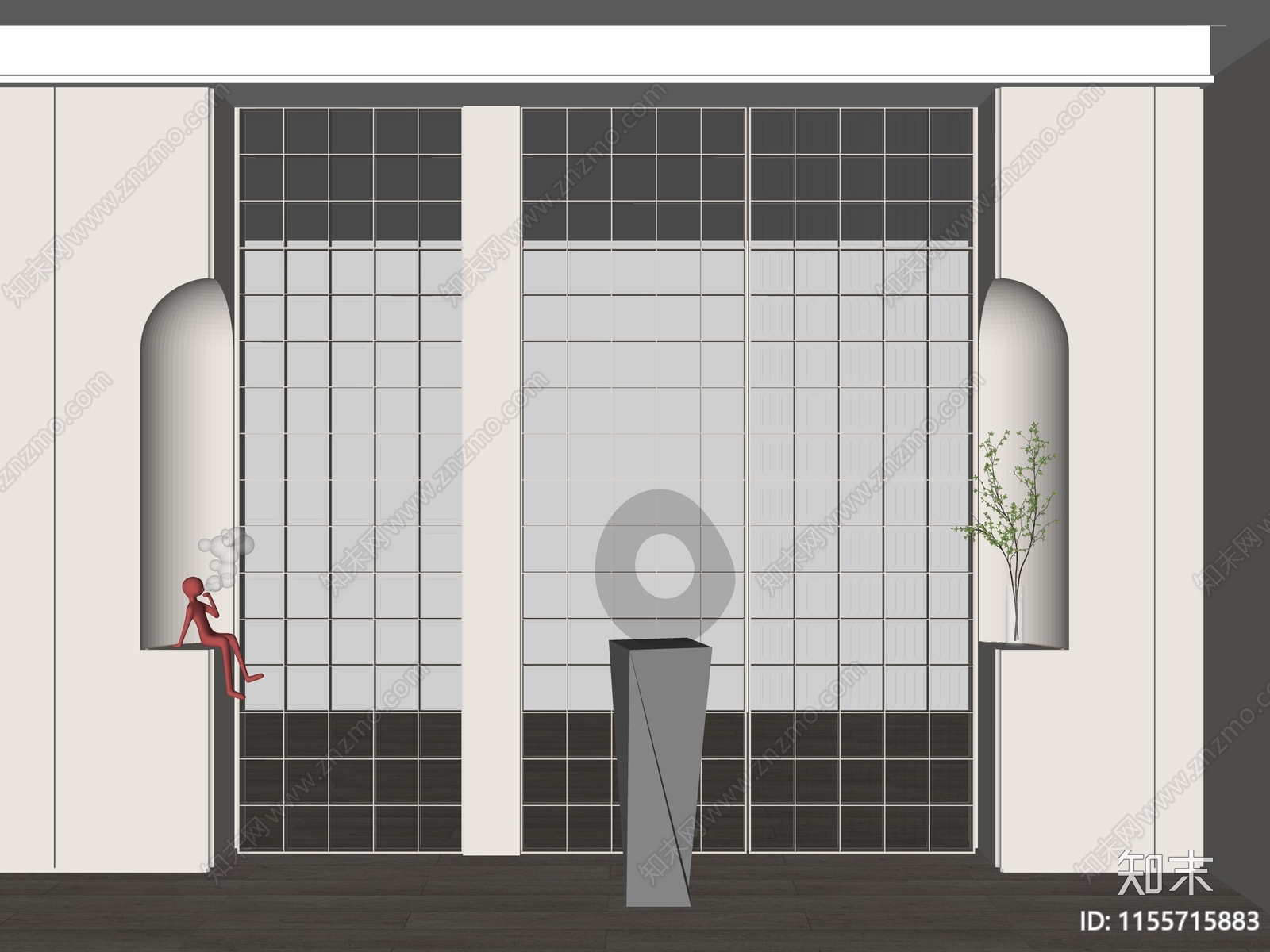 现代玻璃砖隔断SU模型下载【ID:1155715883】