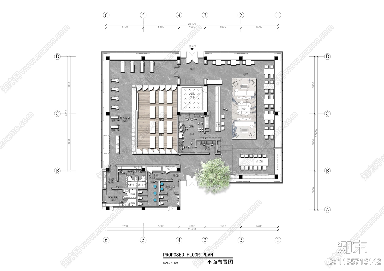 600㎡健身工作室平面布置图cad施工图下载【ID:1155716142】