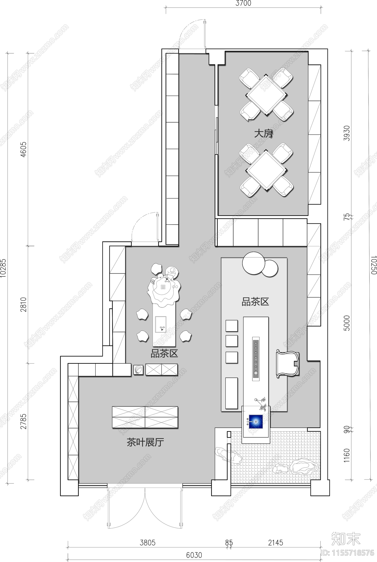 茶叶店茶馆茶室麻将棋牌室平面施工图下载【ID:1155718576】