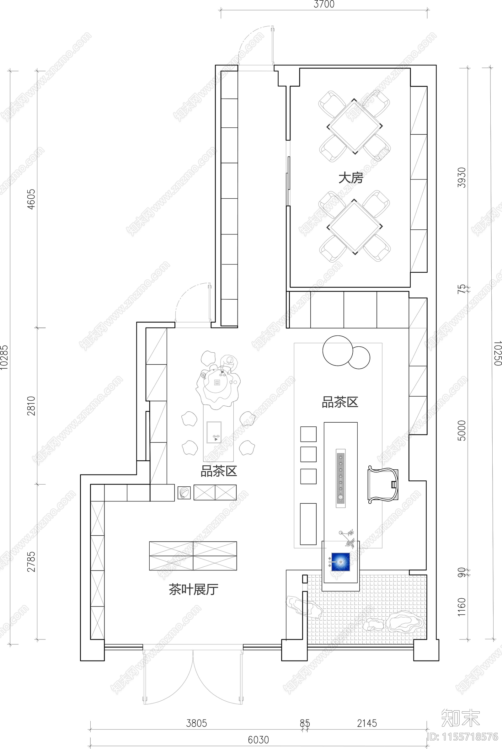 茶叶店茶馆茶室麻将棋牌室平面cad施工图下载【ID:1155718576】