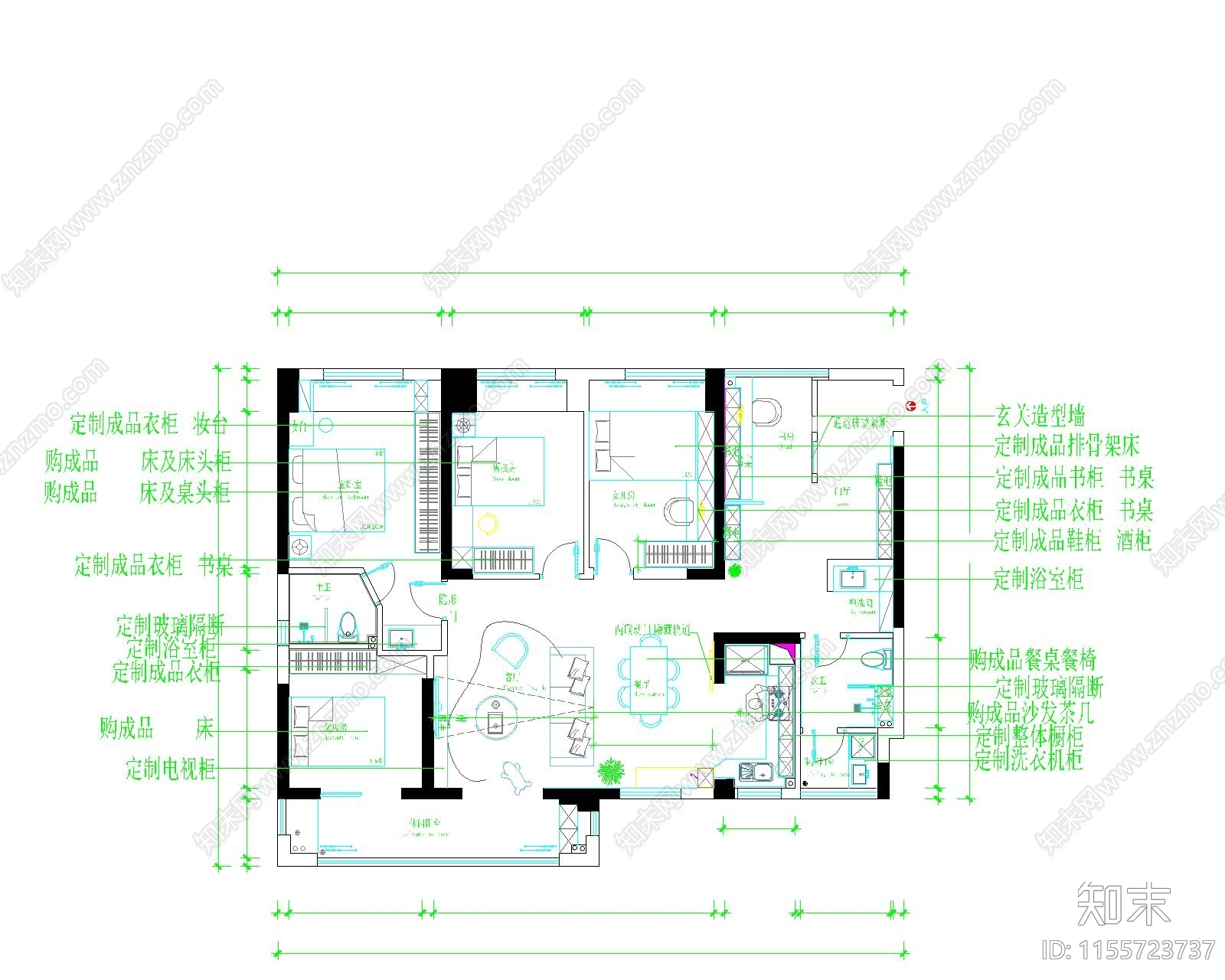 卧室施工图下载【ID:1155723737】