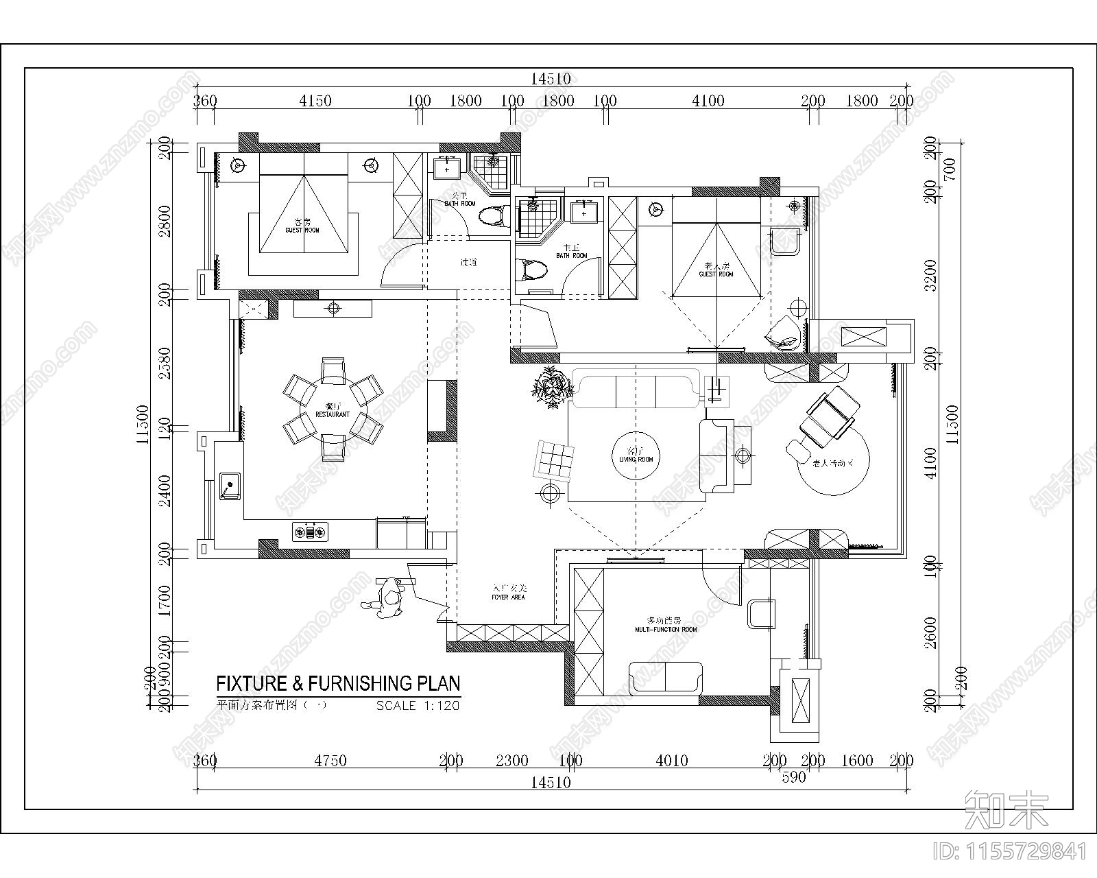 平层设计平面方案cad施工图下载【ID:1155729841】
