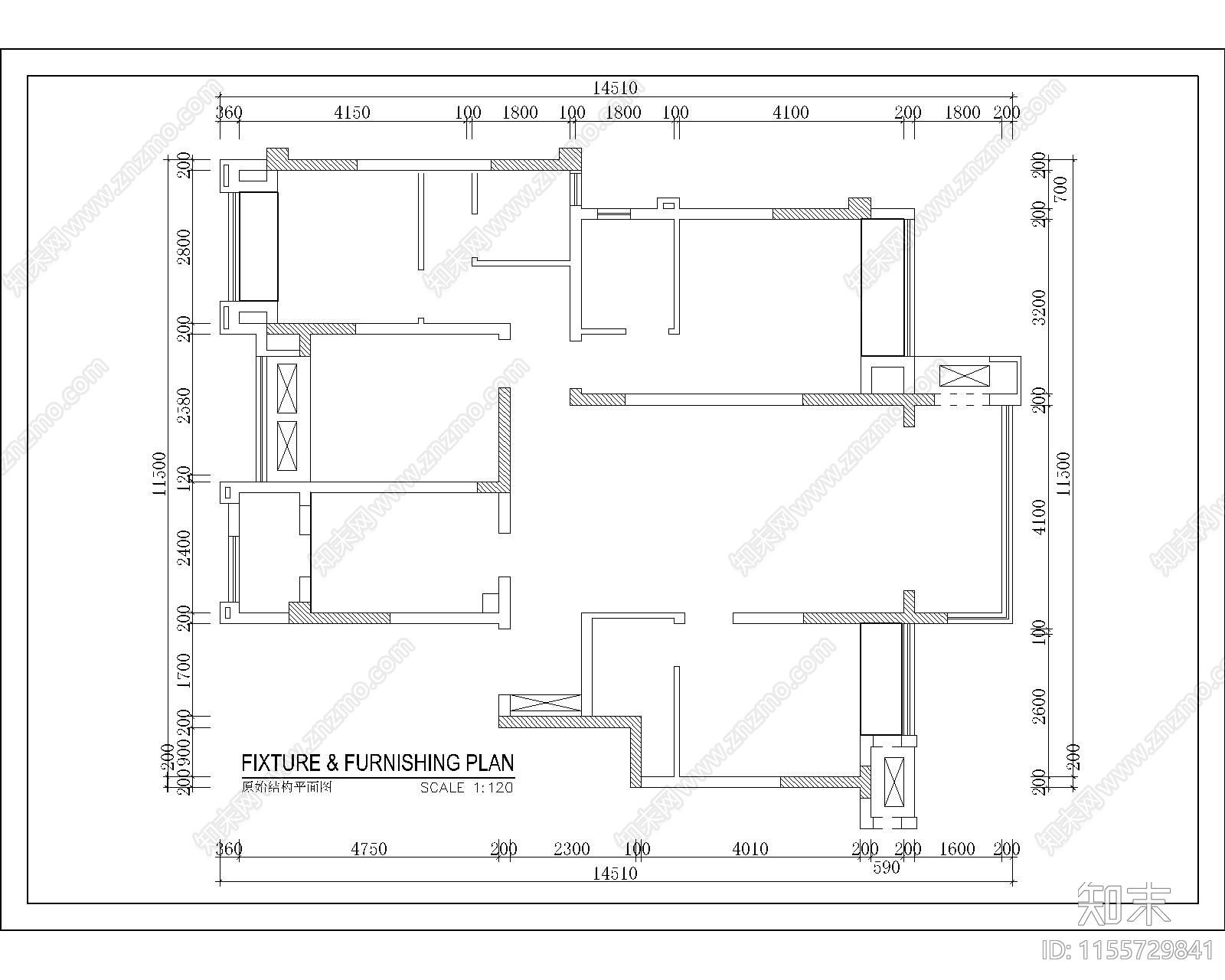 平层设计平面方案cad施工图下载【ID:1155729841】