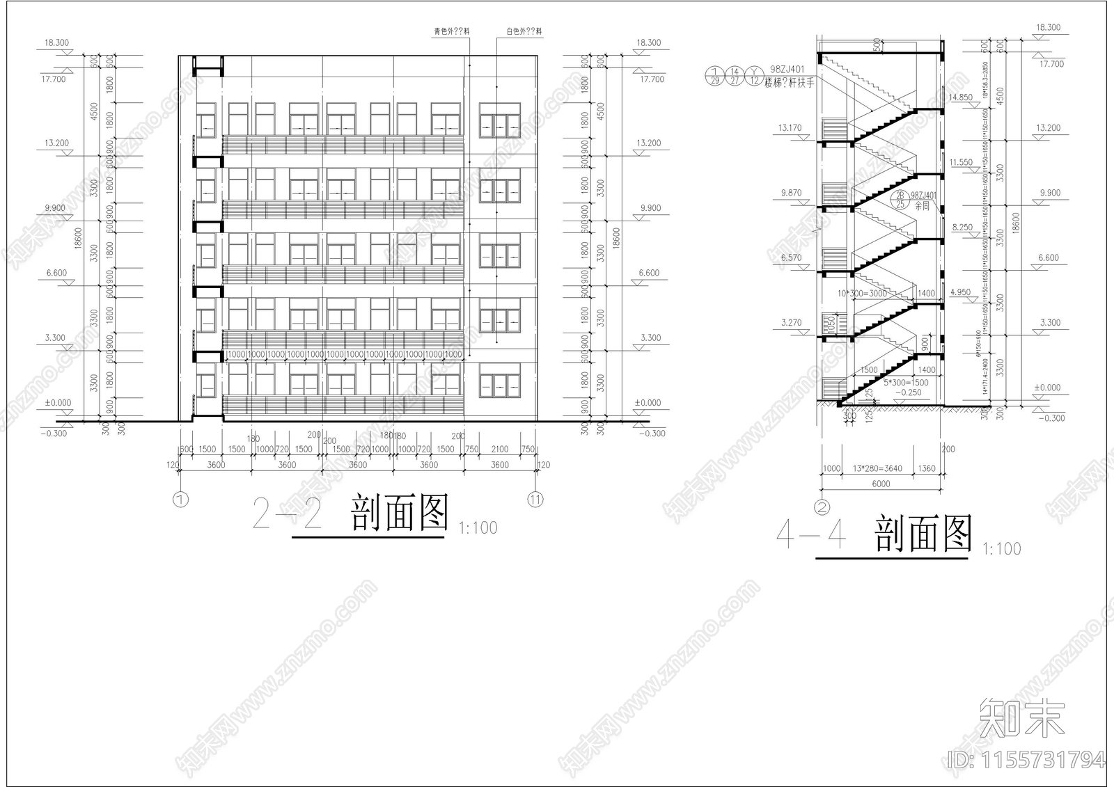 5层宿舍综合楼建筑cad施工图下载【ID:1155731794】
