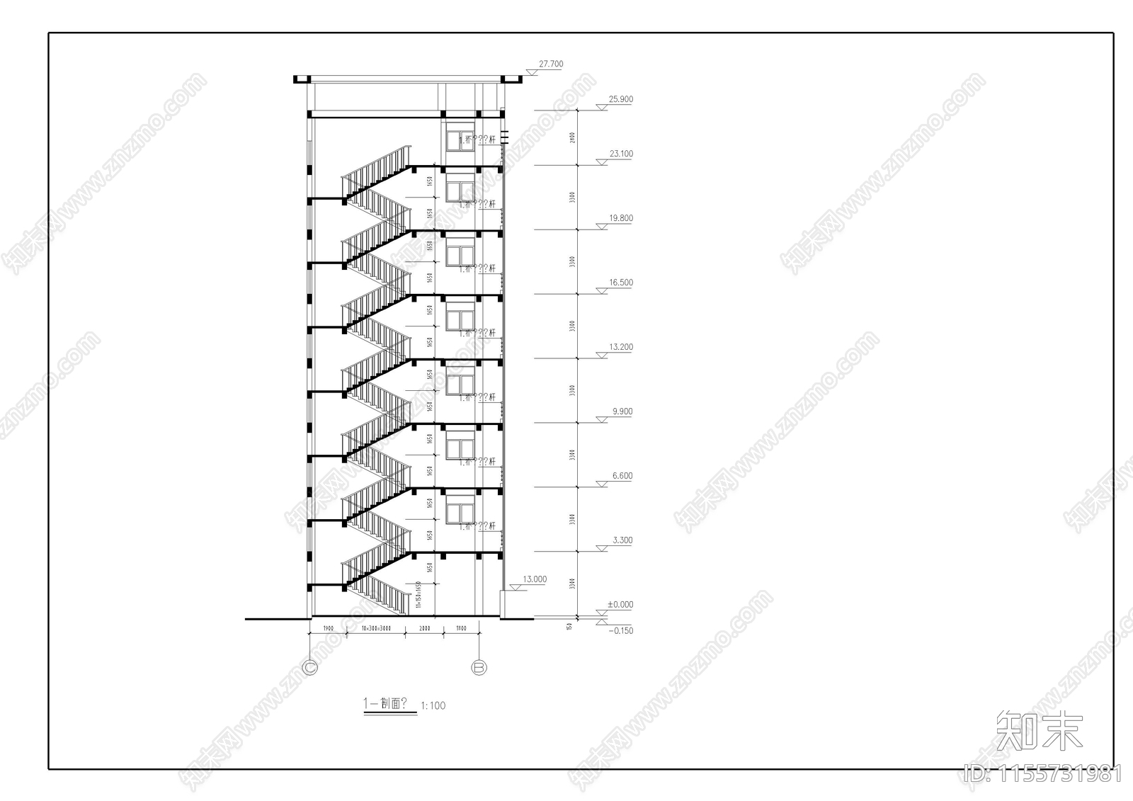 6层教师宿舍楼建筑施工图下载【ID:1155731981】