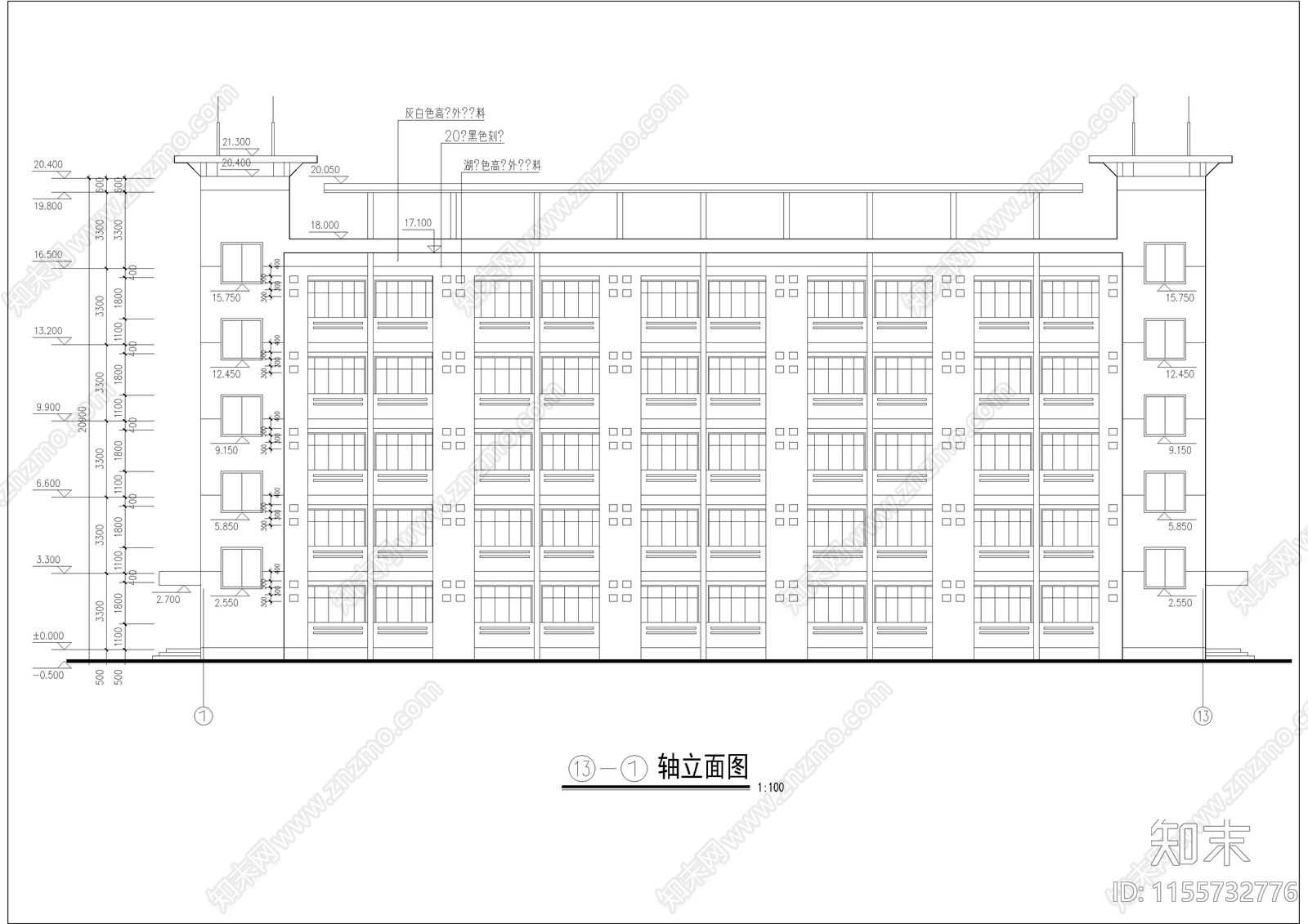 5层64461平米鞋业公司宿舍楼建施图cad施工图下载【ID:1155732776】