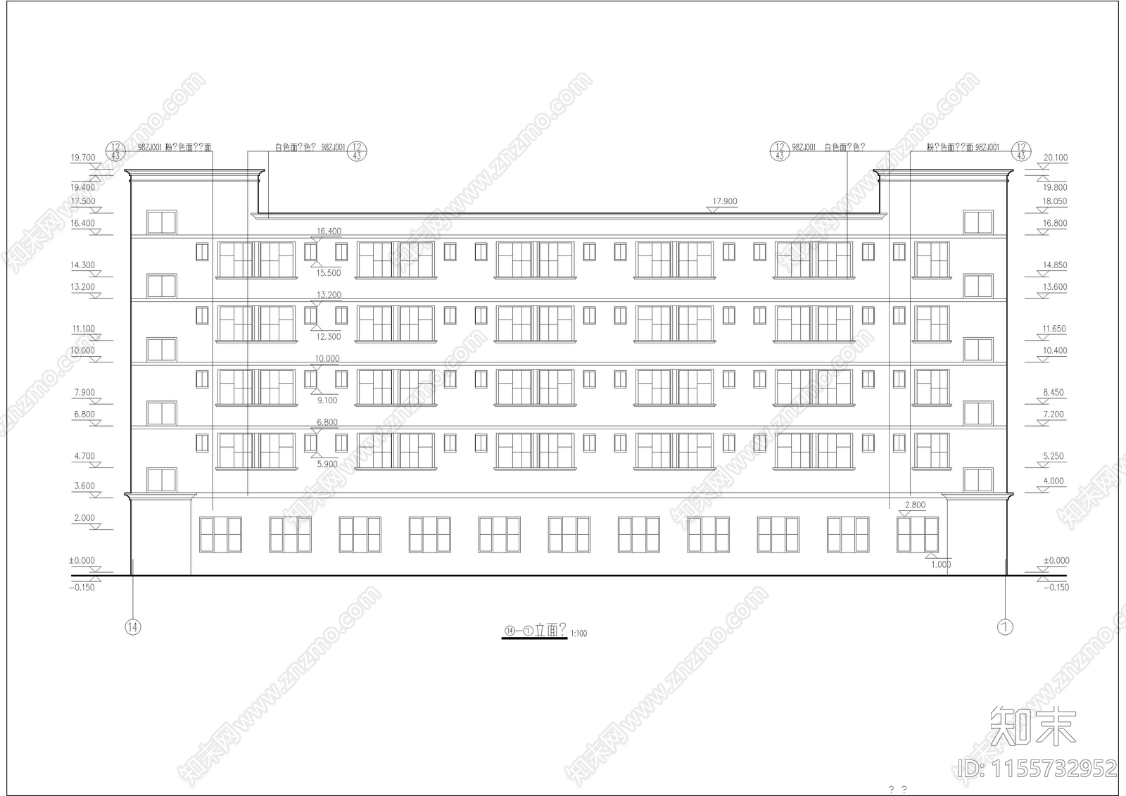 5层2585平米工业区宿舍楼建筑cad施工图下载【ID:1155732952】