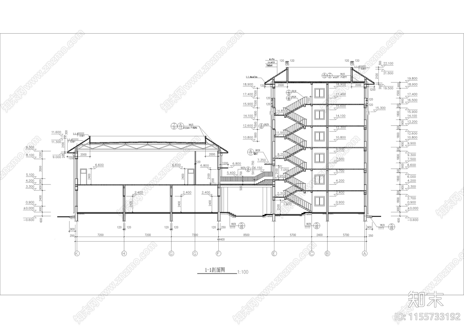 6层学校宿舍餐厅综合楼建筑施工图下载【ID:1155733192】