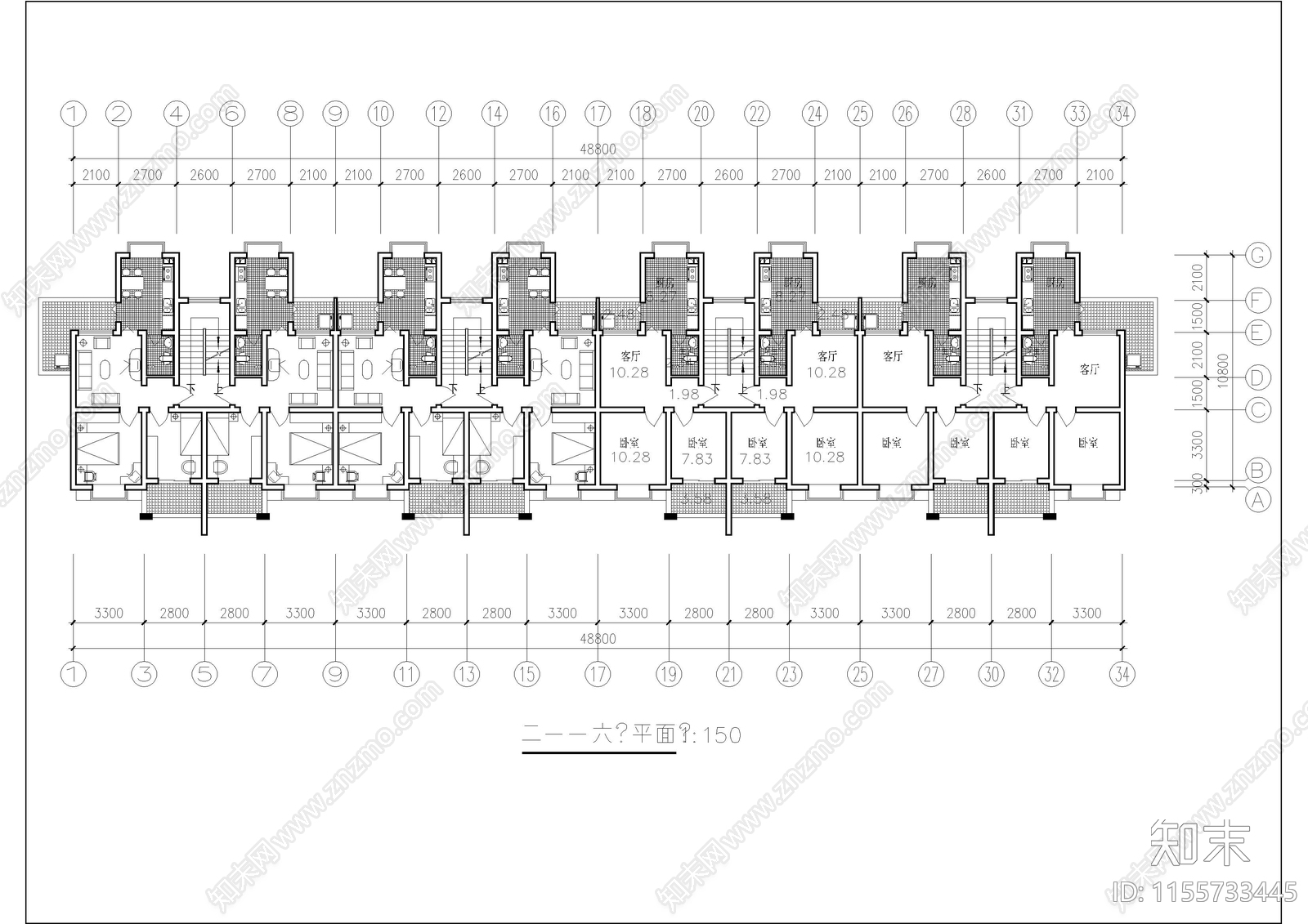 6层研究生公寓楼建筑设计图cad施工图下载【ID:1155733445】