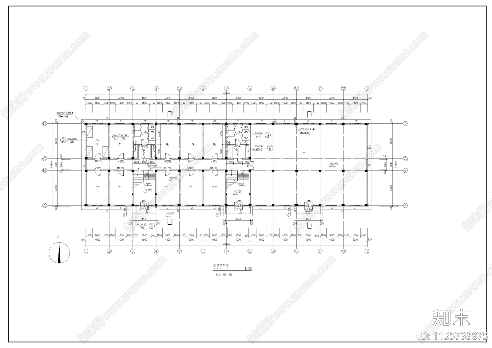 4层宿舍楼建筑施工图下载【ID:1155733875】