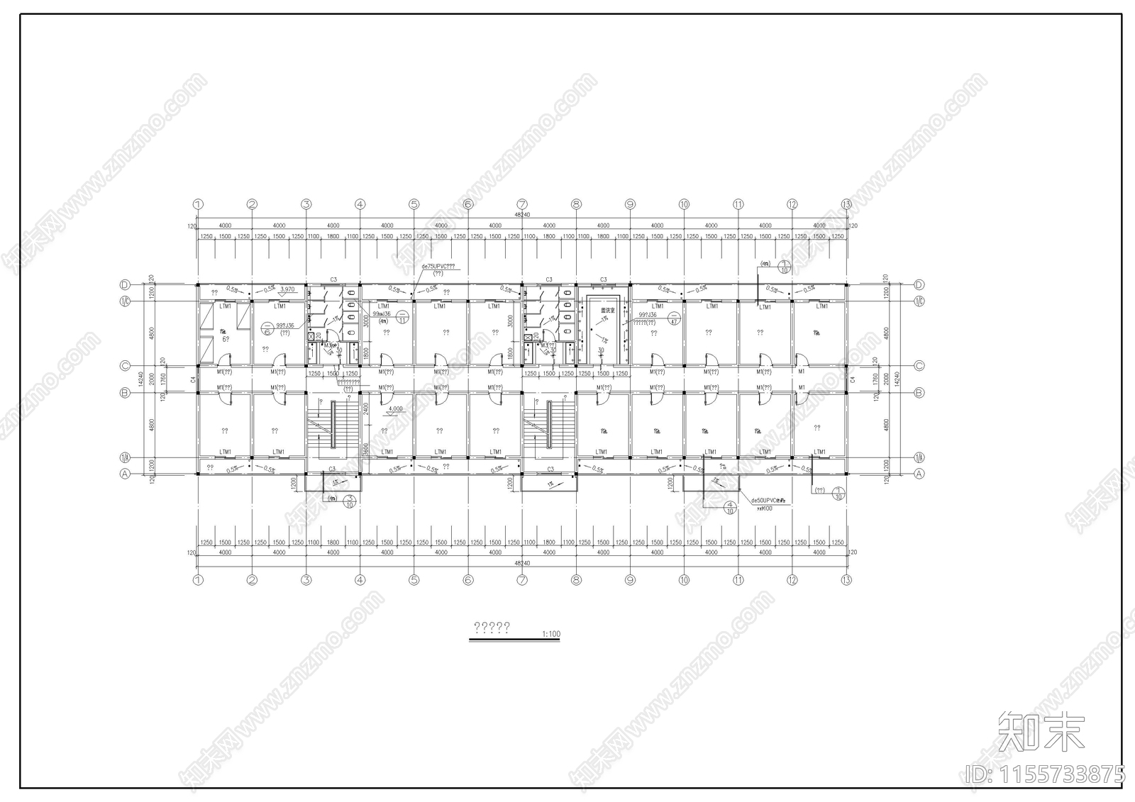 4层宿舍楼建筑施工图下载【ID:1155733875】