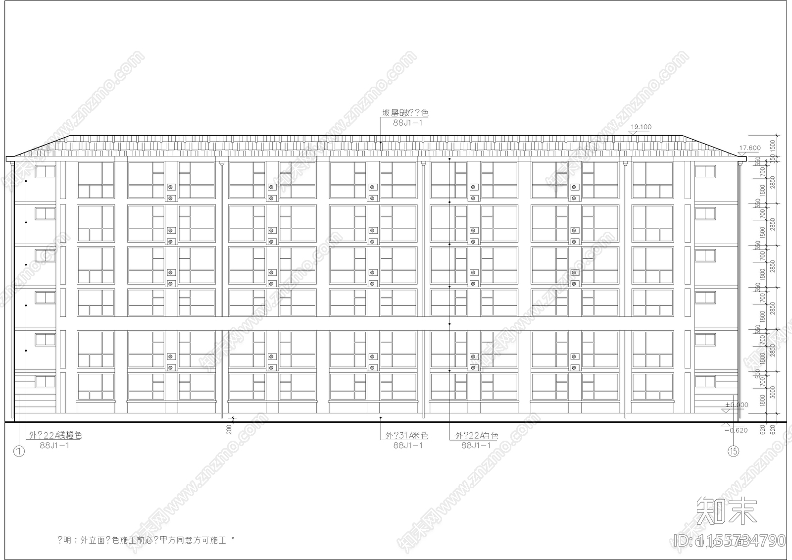 砌体厂区宿舍楼建施cad施工图下载【ID:1155734790】