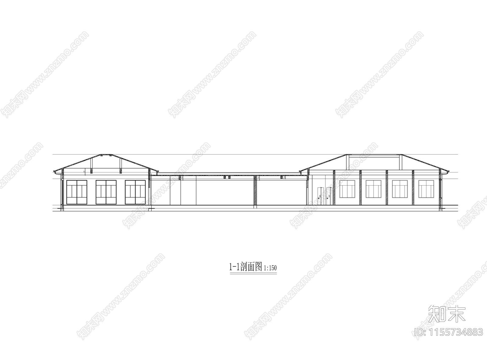 单层餐厅娱乐宿舍综合建筑方案图cad施工图下载【ID:1155734883】