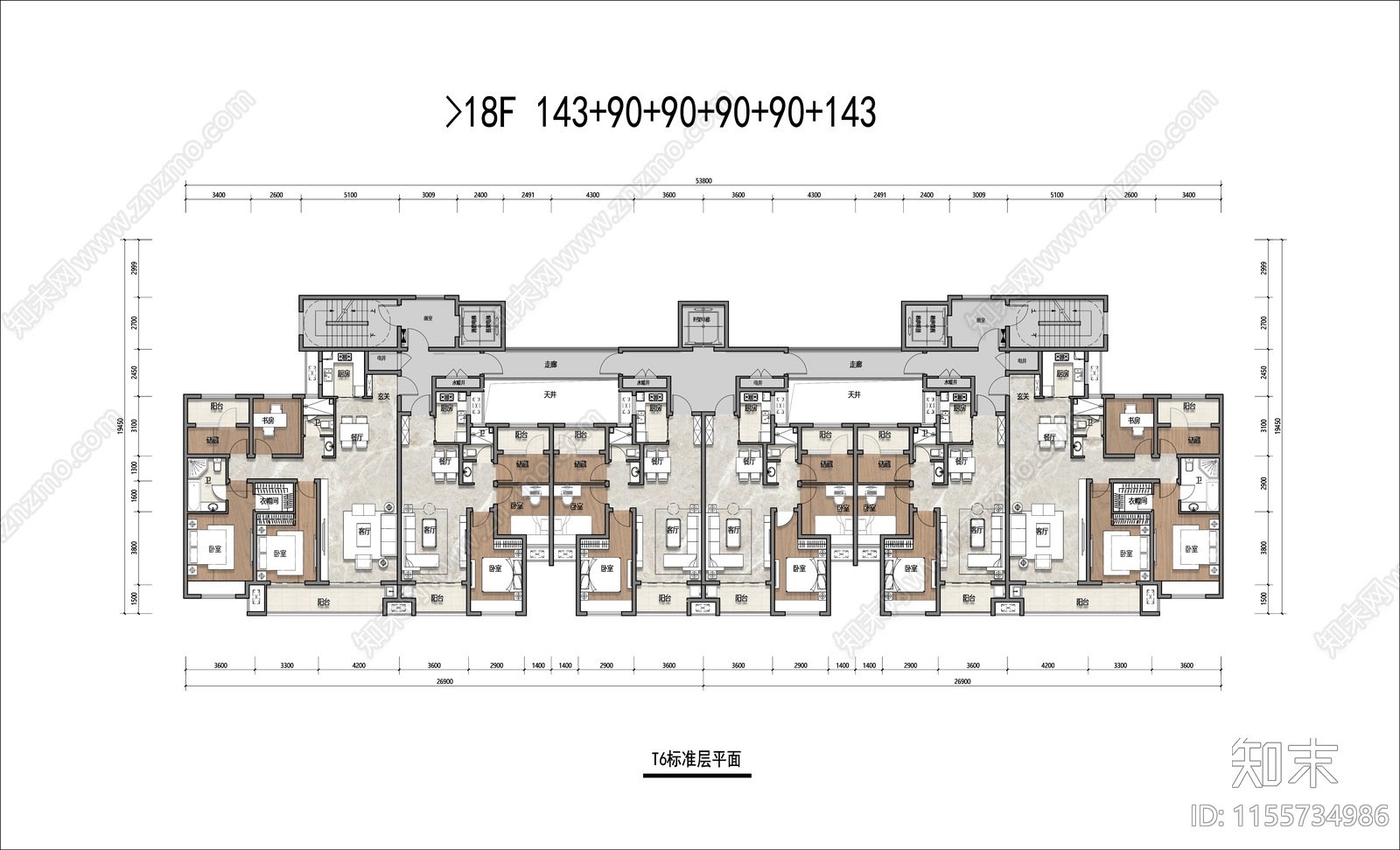 143平及90平T6户型平面施工图下载【ID:1155734986】