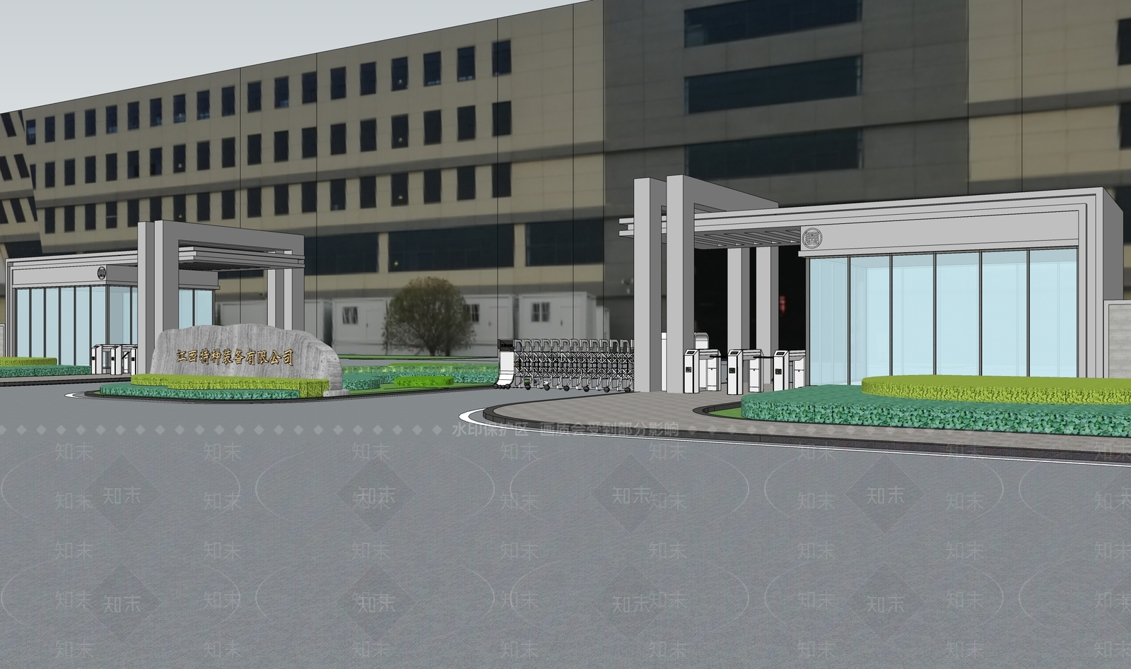 现代园区入口大门SU模型下载【ID:1155735148】