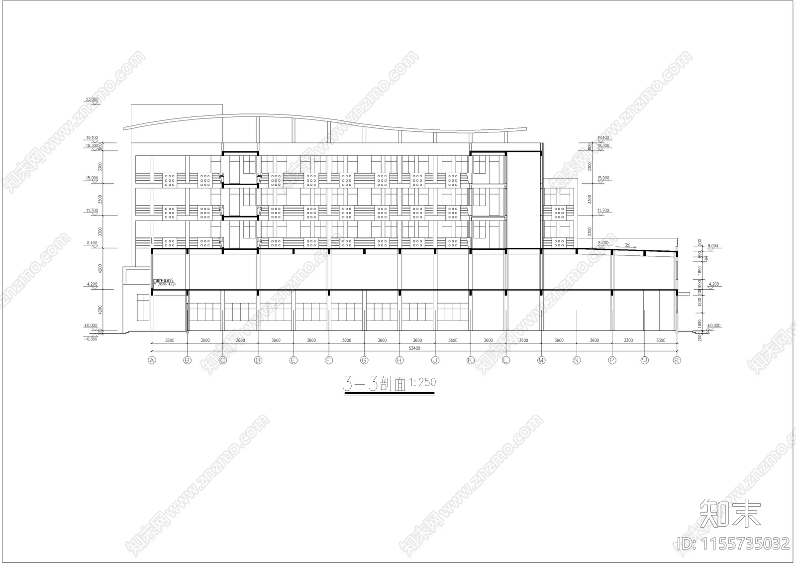 5层中学餐厅宿舍综合楼建筑cad施工图下载【ID:1155735032】