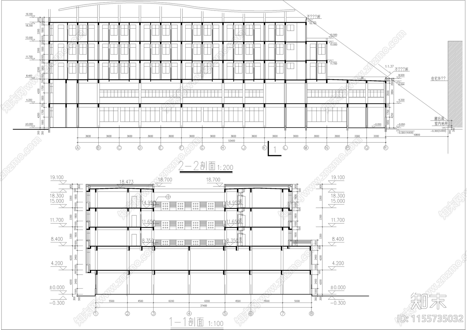 5层中学餐厅宿舍综合楼建筑cad施工图下载【ID:1155735032】