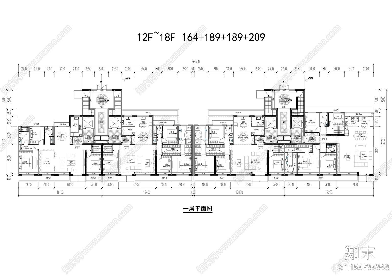 户型建筑平面图施工图下载【ID:1155735348】