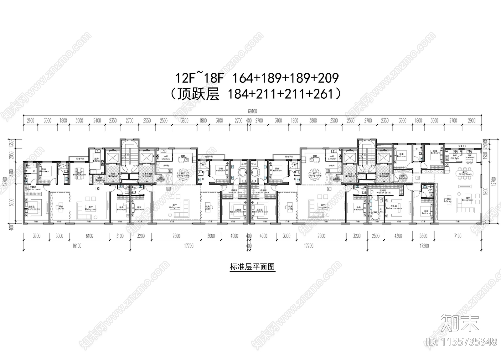 户型建筑平面图施工图下载【ID:1155735348】