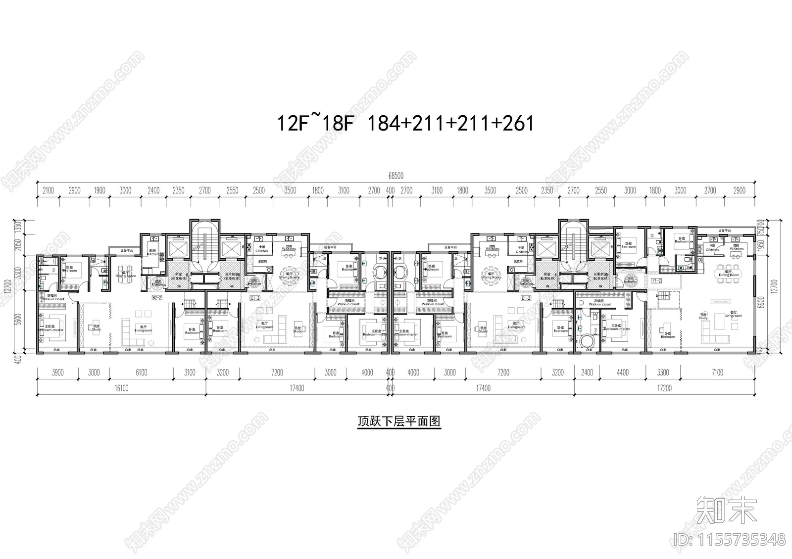 户型建筑平面图施工图下载【ID:1155735348】