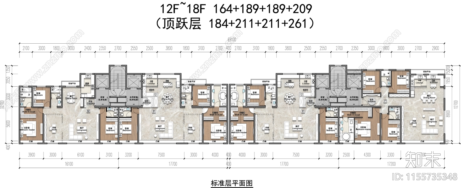 户型建筑平面图施工图下载【ID:1155735348】