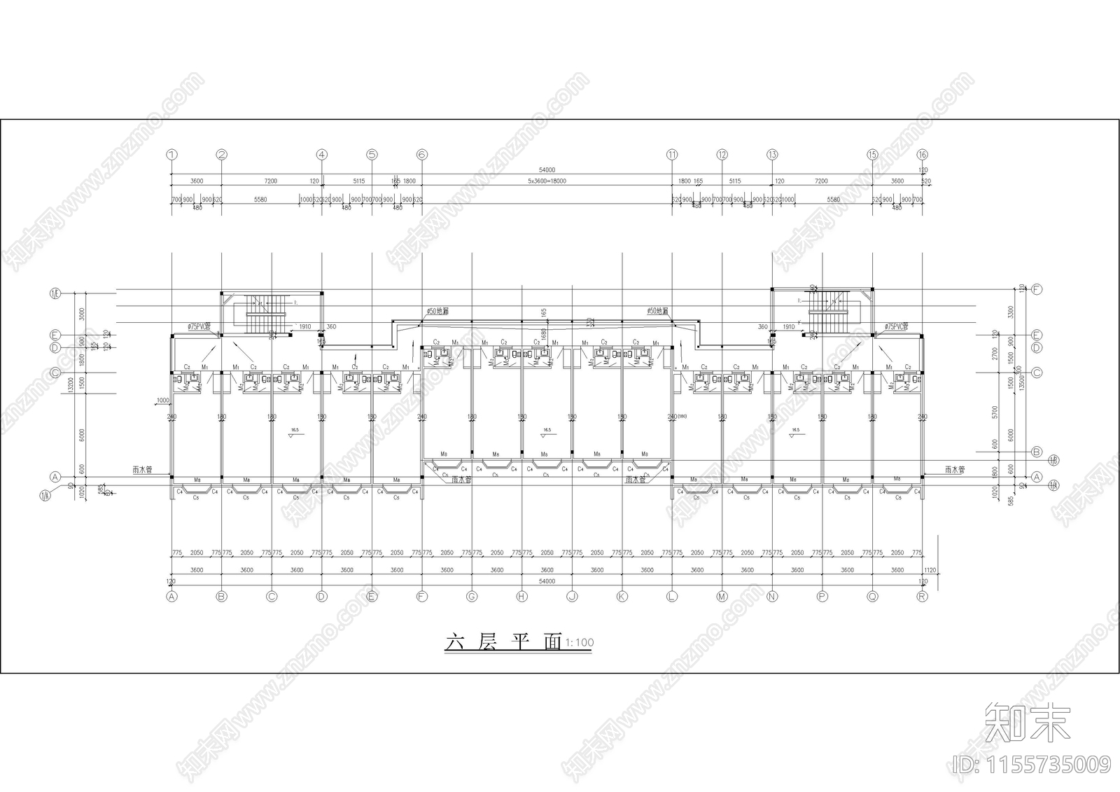 6层学生宿舍楼建筑设计图cad施工图下载【ID:1155735009】