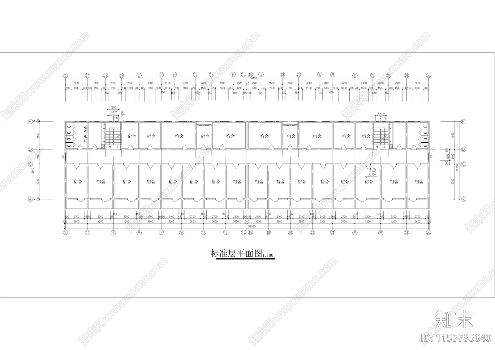 5层单身宿舍楼设计图施工图下载【ID:1155735640】