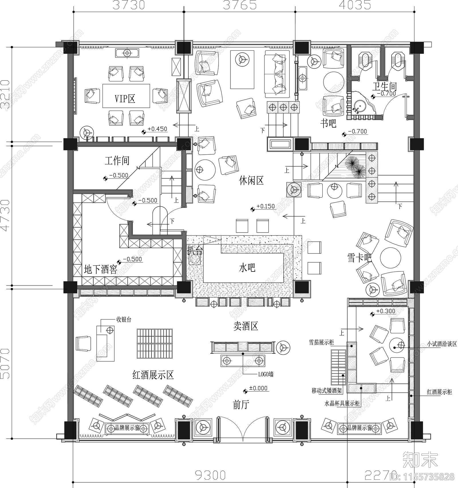 红酒吧平面布置图施工图下载【ID:1155735828】