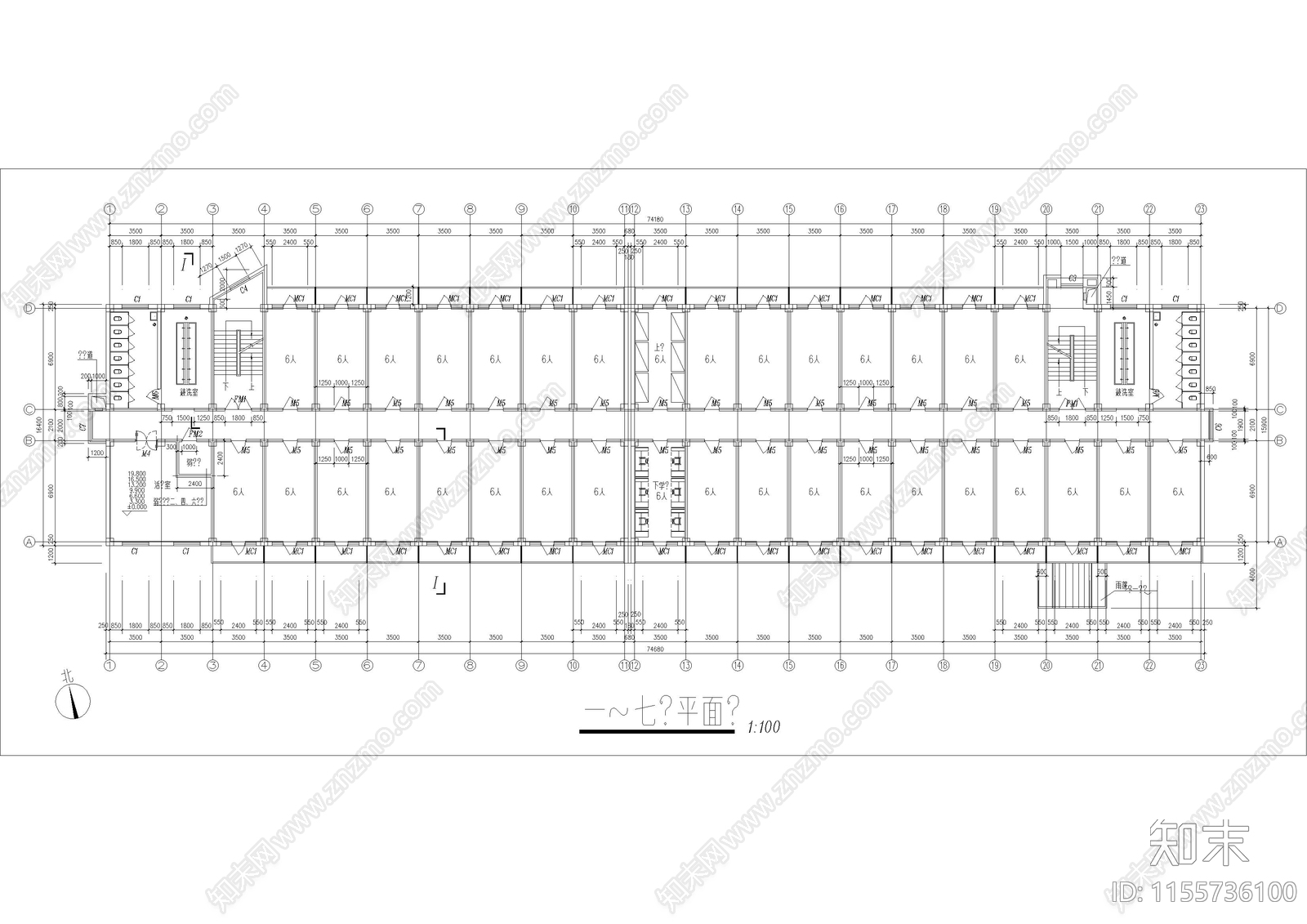 7层大学生公寓楼建筑cad施工图下载【ID:1155736100】