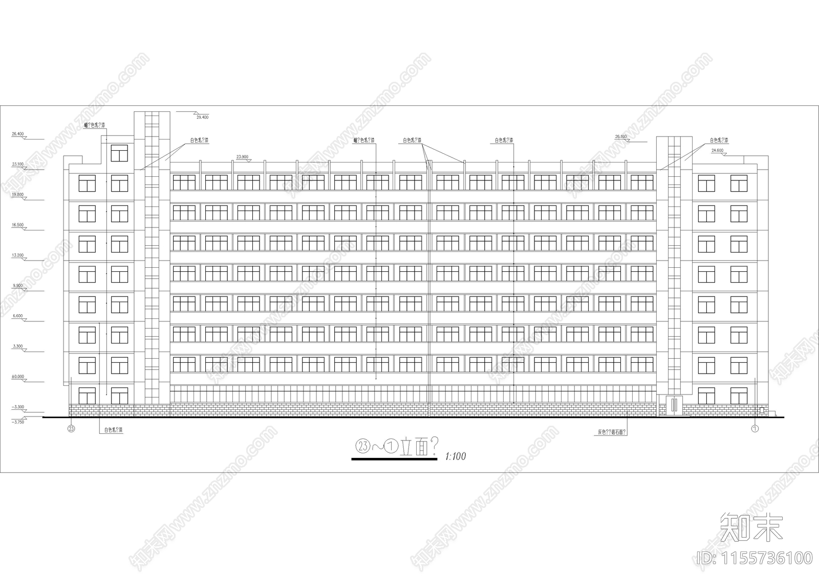 7层大学生公寓楼建筑cad施工图下载【ID:1155736100】