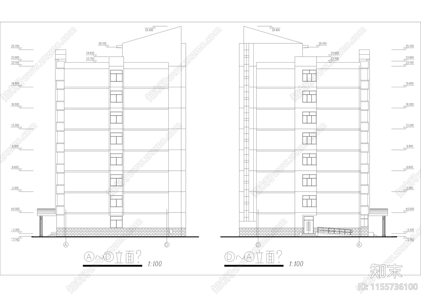 7层大学生公寓楼建筑cad施工图下载【ID:1155736100】